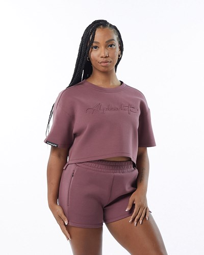 Alphalete Interlock Knit Crop Pullover Mauve | LBVXTH135