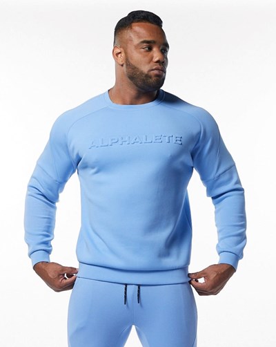 Alphalete Interlock Knit Pullover Azules Claro | UINXHZ961